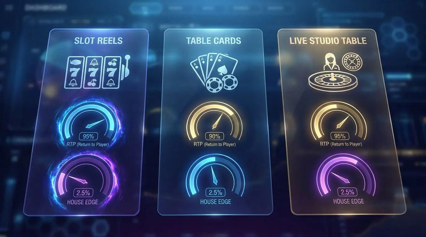 Comparison of slots, table games and live games by payout profile