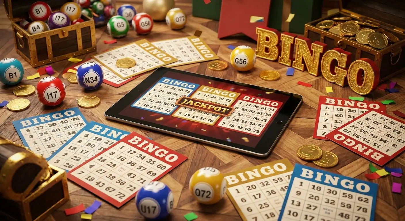 Bingo room variety and ticket styles Bingo tickets and balls highlighting different online bingo room types