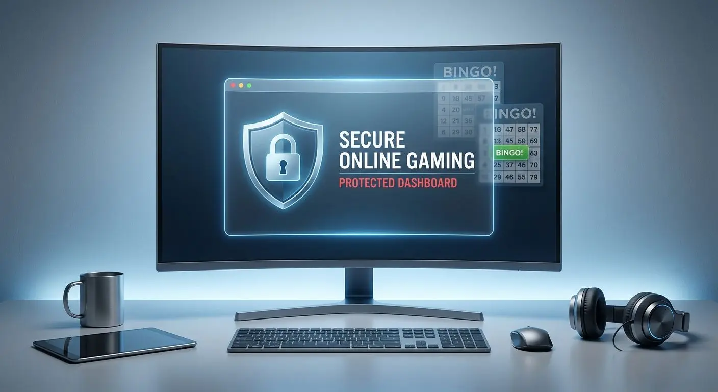 Online bingo safety and fairness Secure online bingo interface with lock and shield symbols