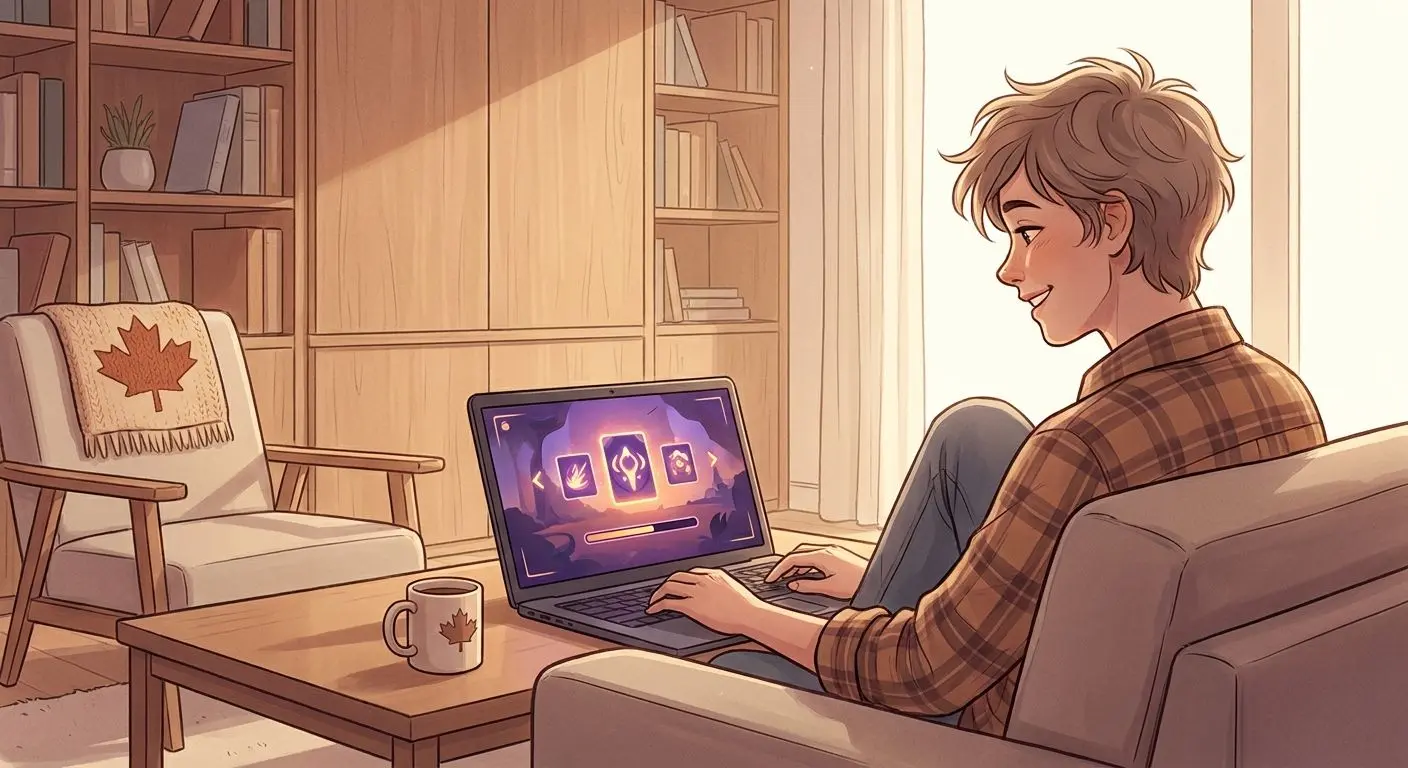 Canadian player using an online gaming platform on laptop at home