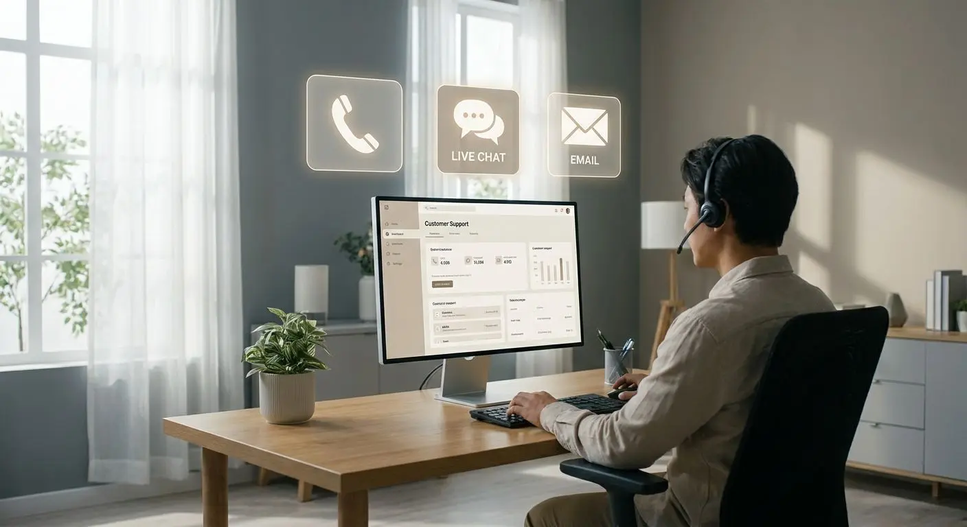 PlayOJO customer support channels User accessing phone, chat, and email support from a computer