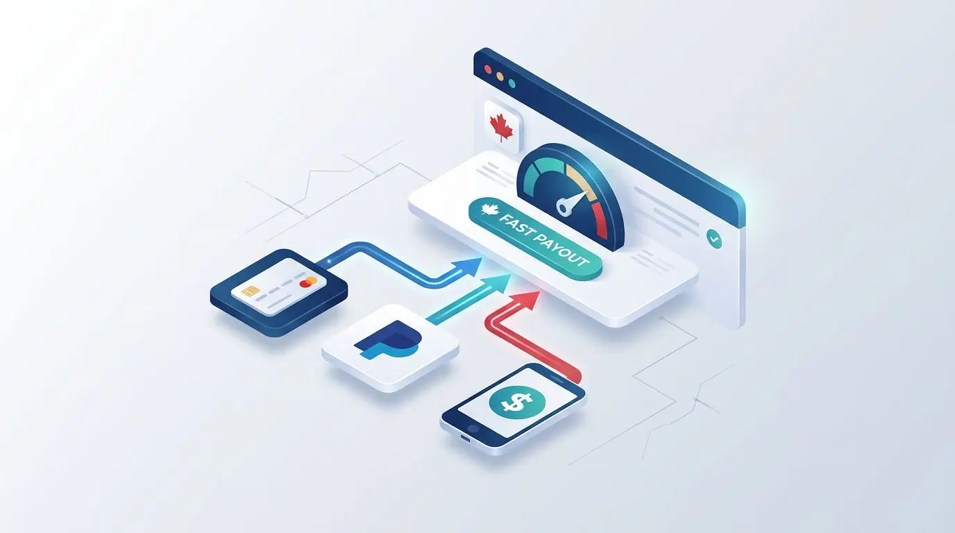 Payment method icons showing fast payout options for Canadian users