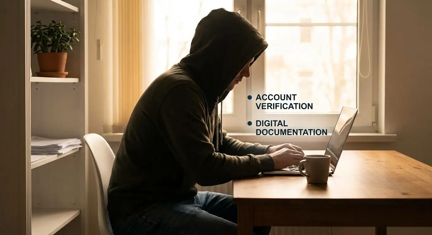 Fictional author figure working on account verification research