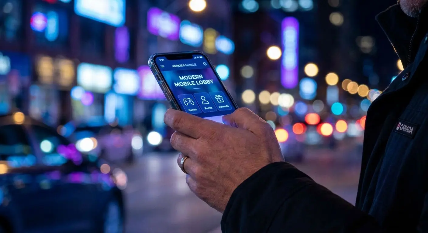 Mobile lobby displayed on a smartphone in a player's hand