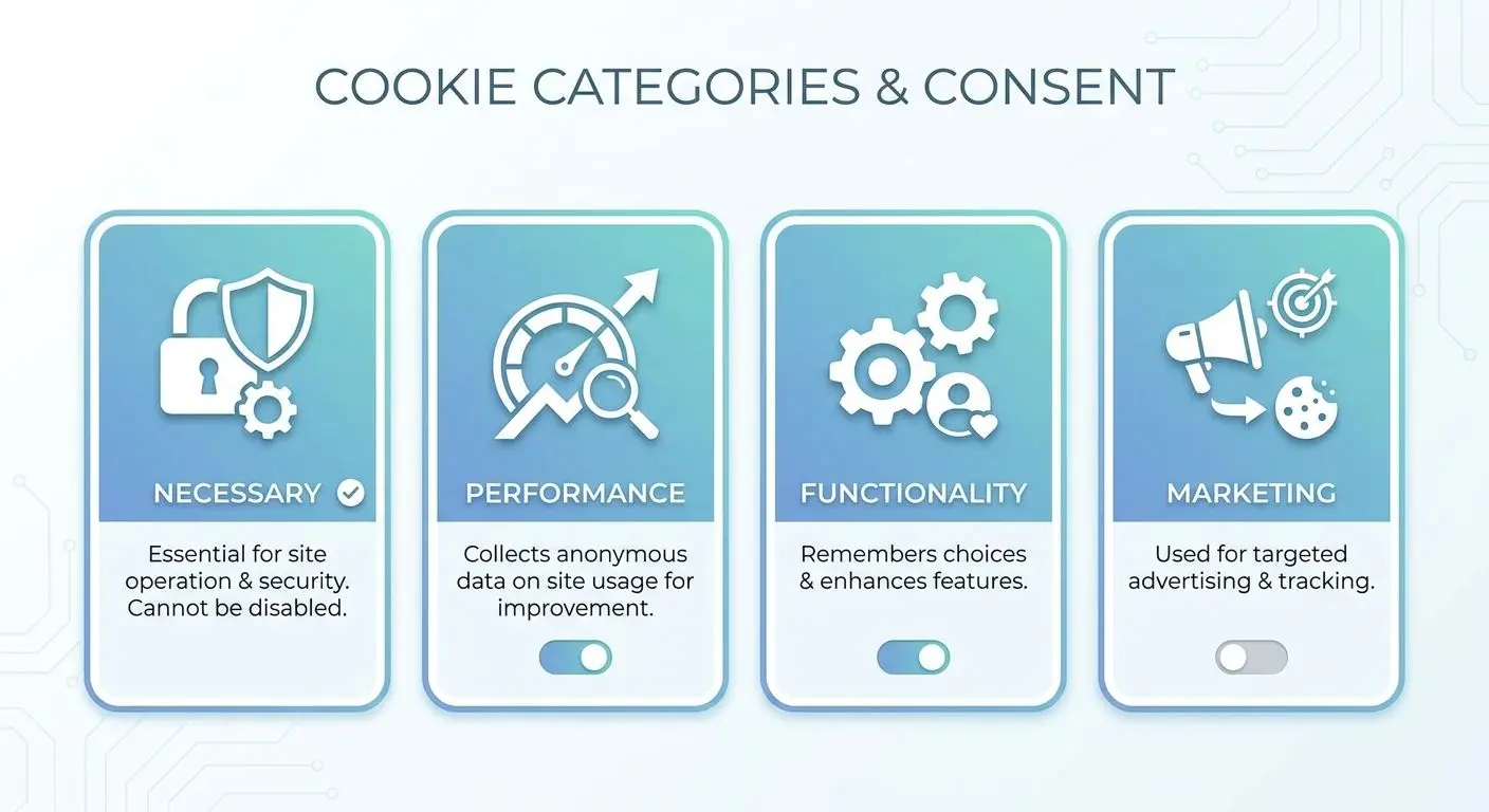 Diagram showing main cookie categories and consent options