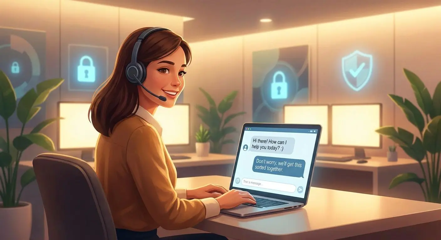 Friendly support agent helping with online registration issues
