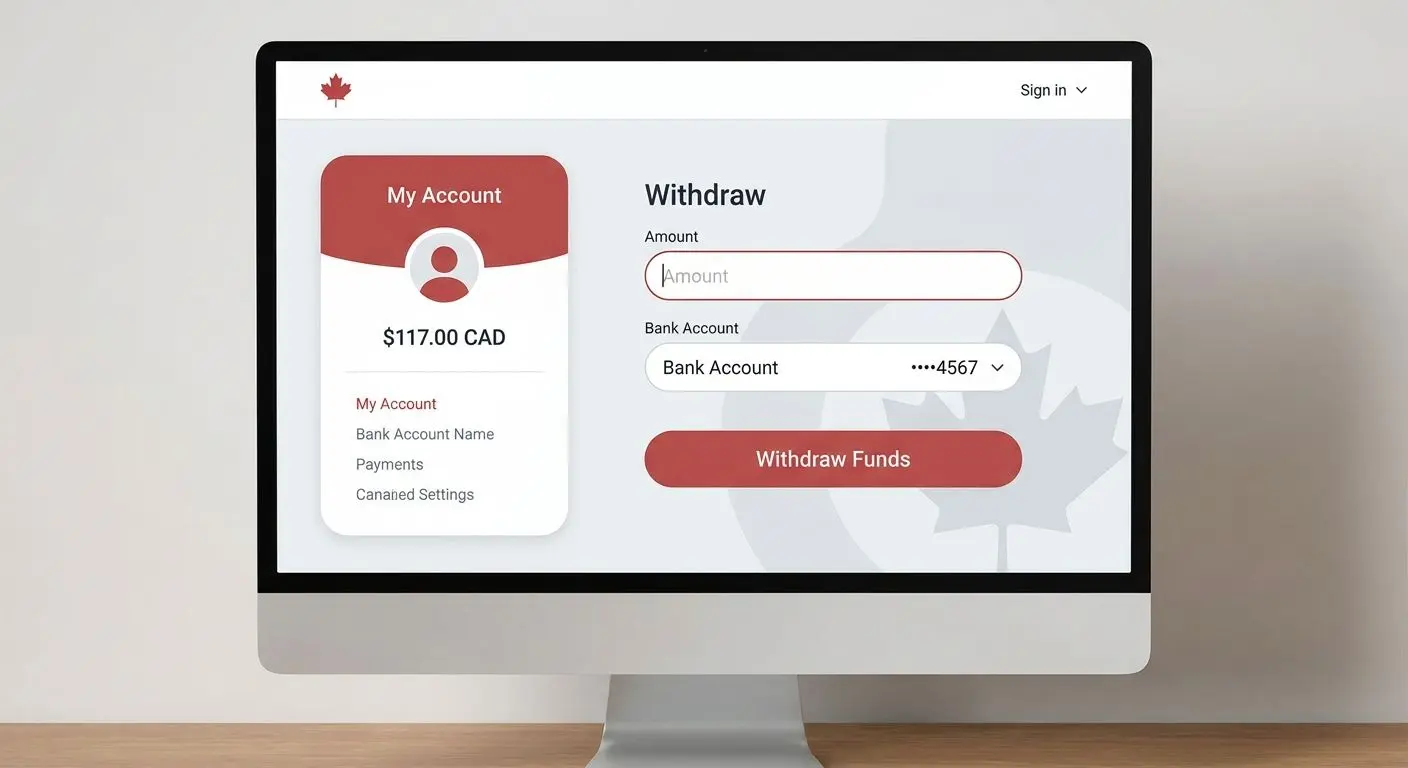 Account dashboard showing withdraw section